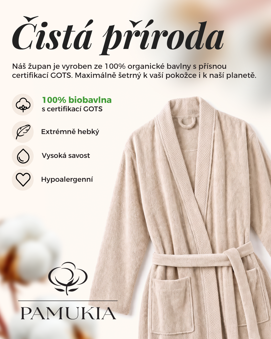 Froté župan z GOTS bio bavlny – unisex | Kolekce Essence | Pamukia
